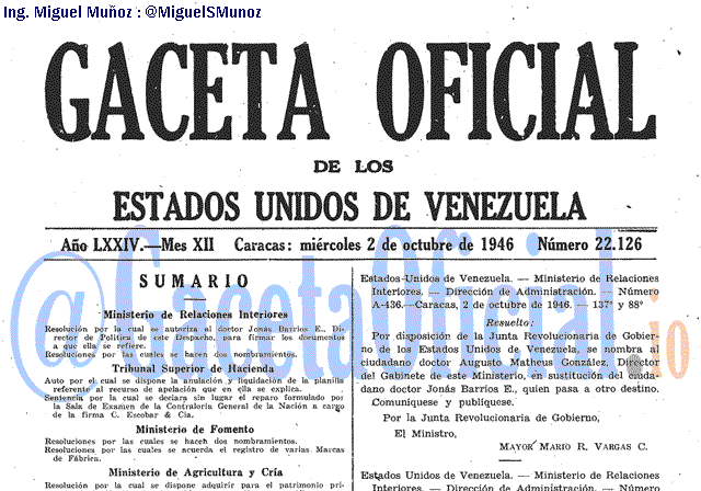 Gaceta Oficial 22126 del 2 Octubre 1946