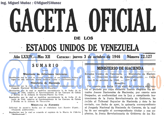 Gaceta Oficial 22127 del 3 Octubre 1946