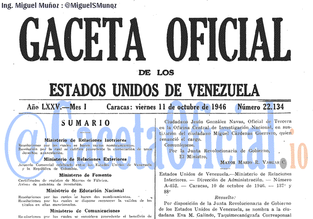 Gaceta Oficial 22134 del 11 Octubre 1946