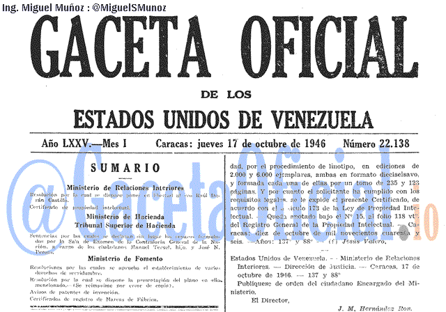 Gaceta Oficial 22138 del 17 Octubre 1946