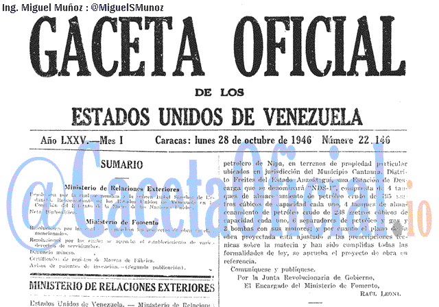 Gaceta Oficial 22146 del 28 Octubre 1946
