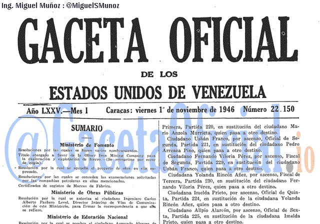 Gaceta Oficial 22150 del 1 Noviembre 1946