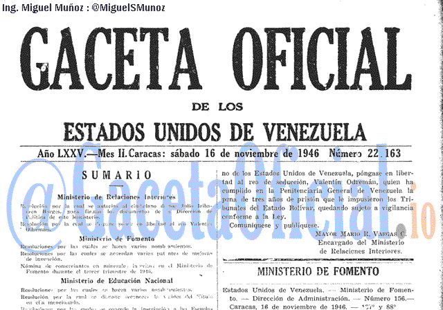 Gaceta Oficial 22163 del 16 Noviembre 1946