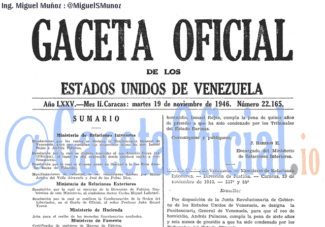 Gaceta Oficial 22165 del 19 Noviembre 1946