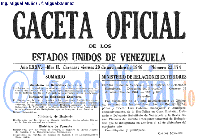 Gaceta Oficial 22174 del 29 Noviembre 1946