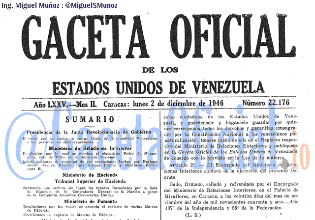 Gaceta Oficial 22176 del 2 Diciembre 1946