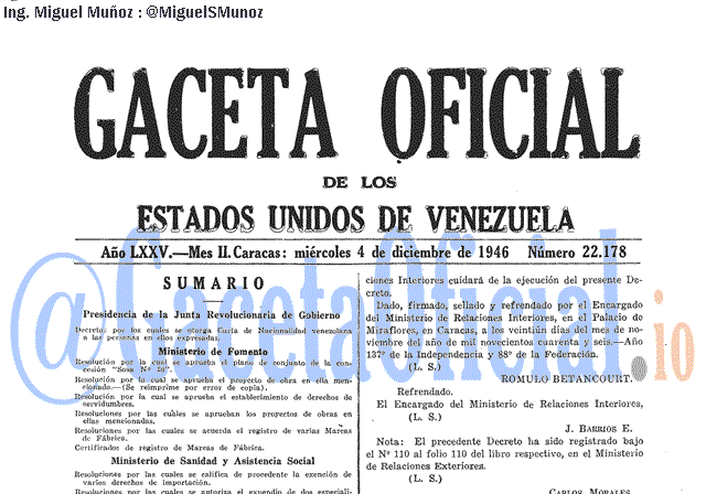 Gaceta Oficial 22178 del 4 Diciembre 1946