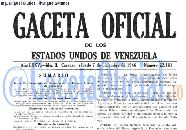 Gaceta Oficial 22181 del 7 Diciembre 1946