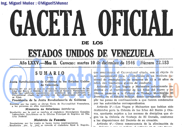 Gaceta Oficial 22183 del 10 Diciembre 1946