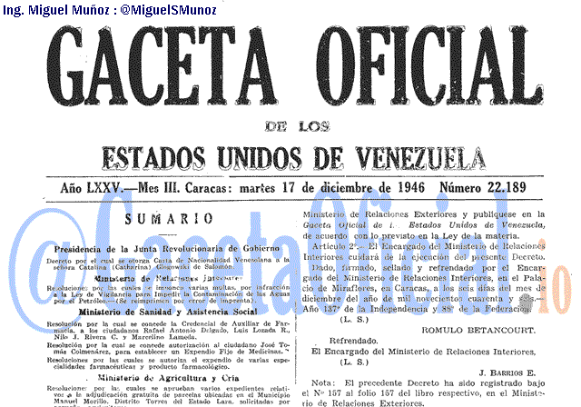 Gaceta Oficial 22189 del 17 Diciembre 1946