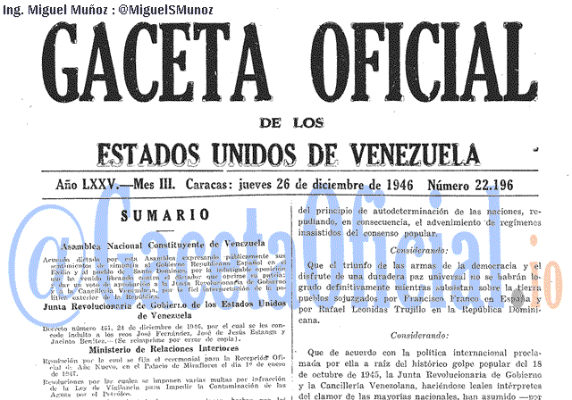 Gaceta Oficial 22196 del 26 Diciembre 1946
