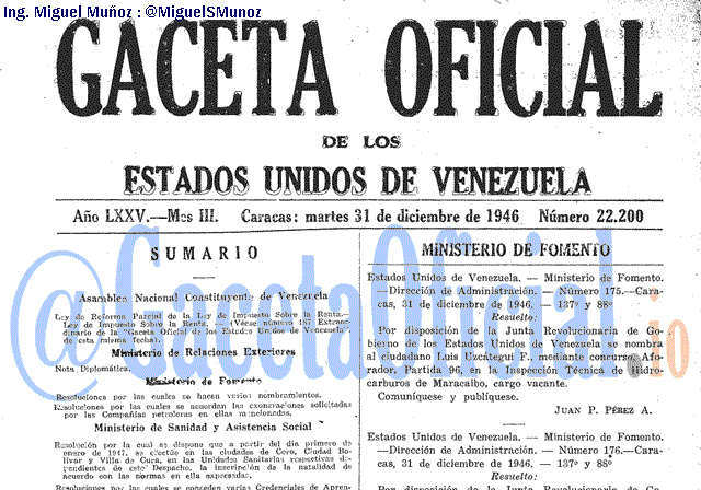 Gaceta Oficial 22200 del 31 Diciembre 1946