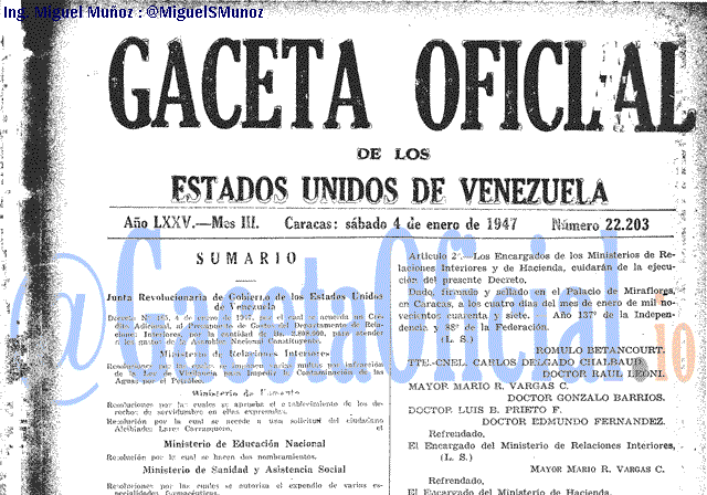 Gaceta Oficial 22203 del 4 Enero 1947
