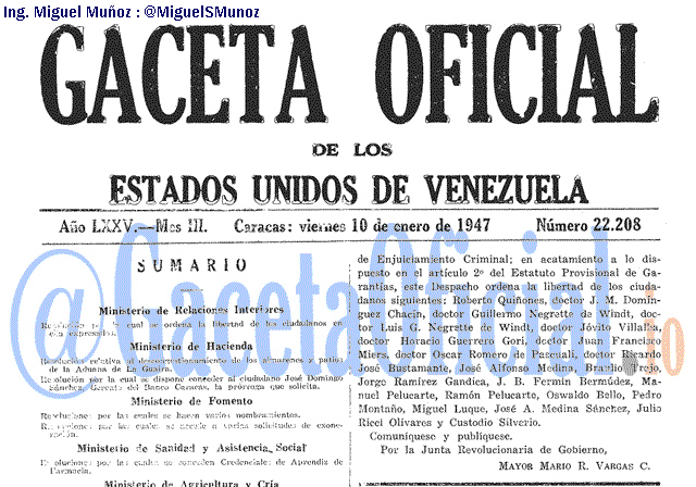 Gaceta Oficial 22208 del 10 Enero 1947