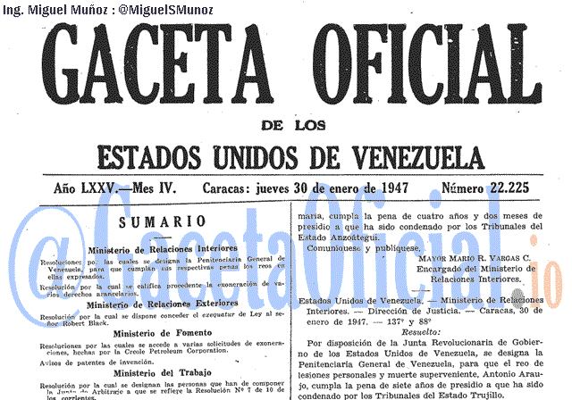 Gaceta Oficial 22225 del 30 Enero 1947