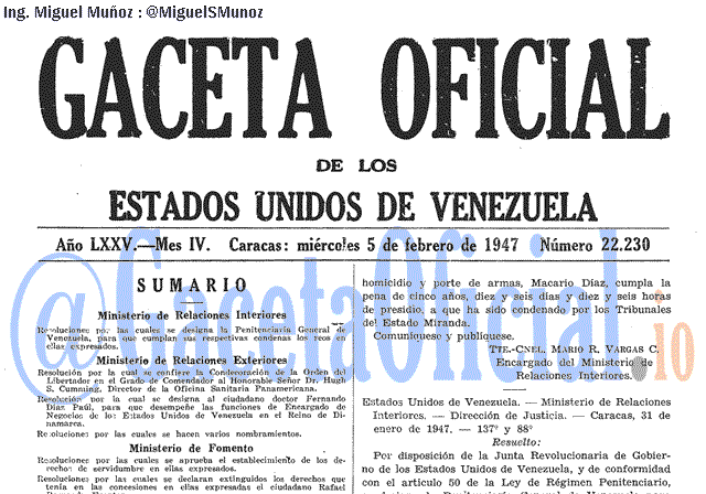 Gaceta Oficial 22230 del 5 Febrero 1947