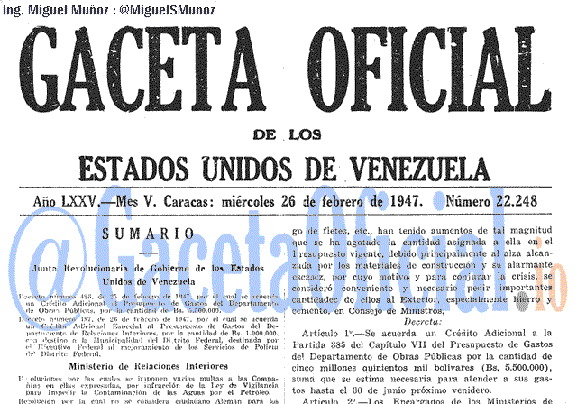 Gaceta Oficial 22248 del 26 Febrero 1947