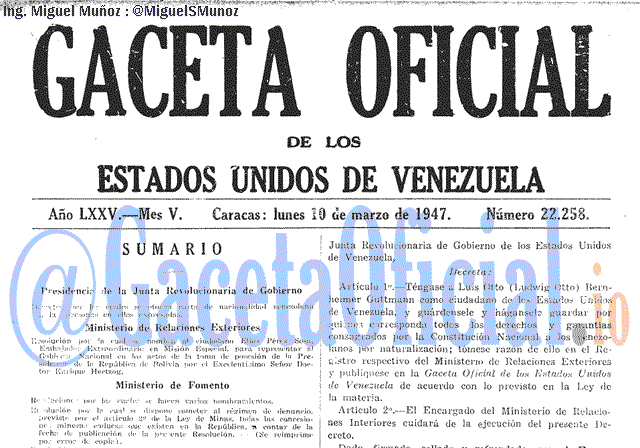 Gaceta Oficial 22258 del 10 Marzo 1947