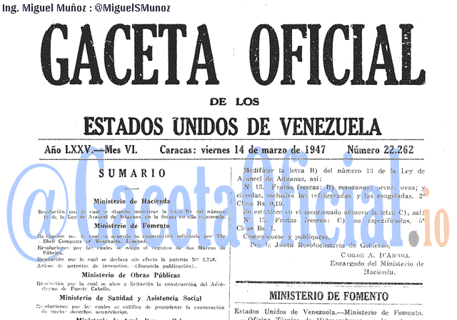 Gaceta Oficial 22262 del 14 Marzo 1947