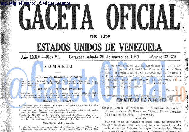 Gaceta Oficial 22275 del 29 Marzo 1947