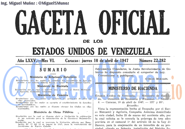 Gaceta Oficial 22282 del 10 Abril 1947