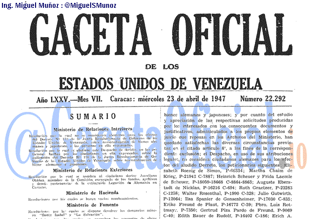 Gaceta Oficial 22292 del 23 Abril 1947