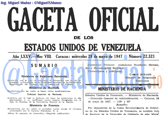 Gaceta Oficial 22321 del 28 Mayo 1947