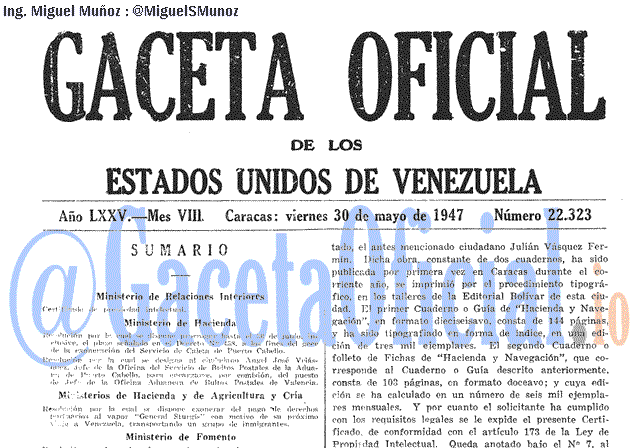 Gaceta Oficial 22323 del 30 Mayo 1947