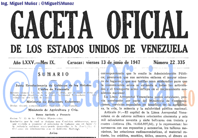 Gaceta Oficial 22335 del 13 Junio 1947