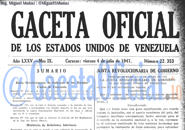 Gaceta Oficial 22353 del 4 Julio 1947
