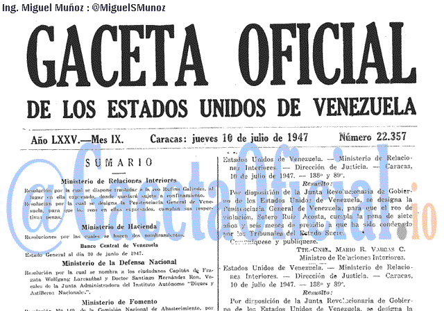 Gaceta Oficial 22357 del 10 Julio 1947