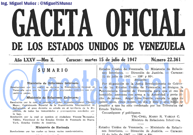 Gaceta Oficial 22361 del 15 Julio 1947