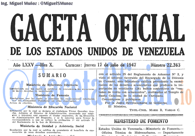 Gaceta Oficial 22363 del 17 Julio 1947