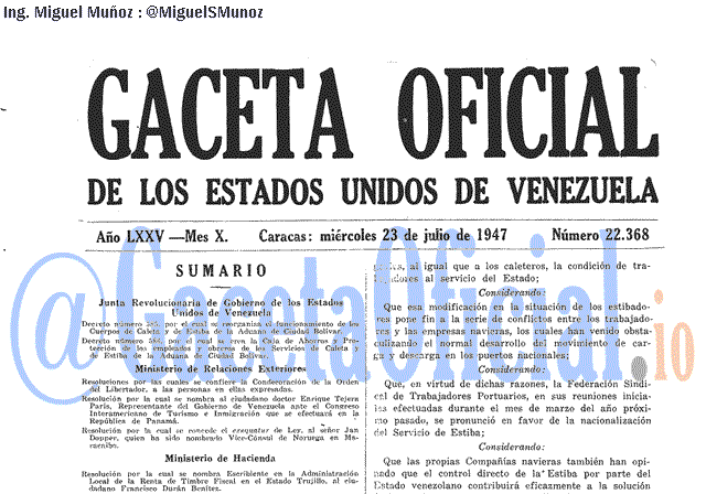 Gaceta Oficial 22368 del 23 Julio 1947