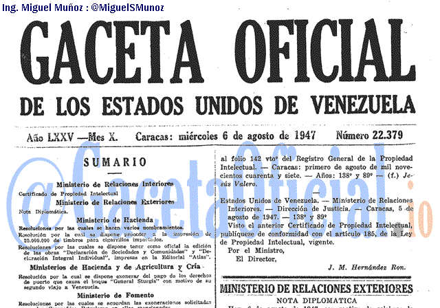 Gaceta Oficial 22379 del 6 Agosto 1947