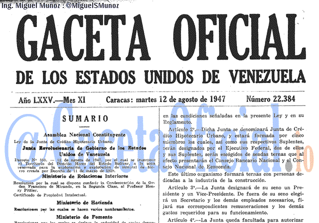 Gaceta Oficial 22384 del 12 Agosto 1947
