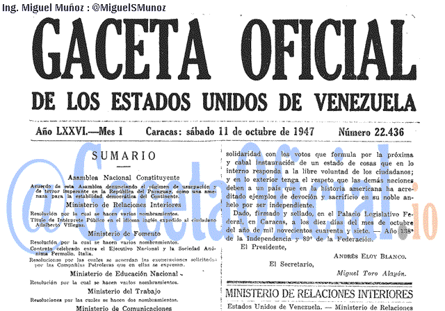 Gaceta Oficial 22436 del 11 Octubre 1947