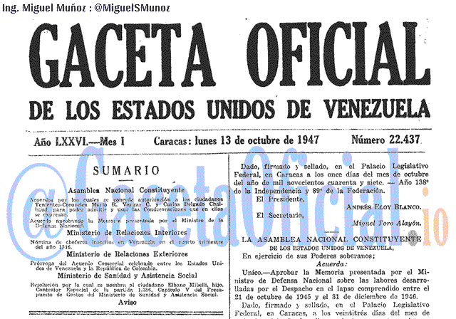 Gaceta Oficial 22437 del 13 Octubre 1947