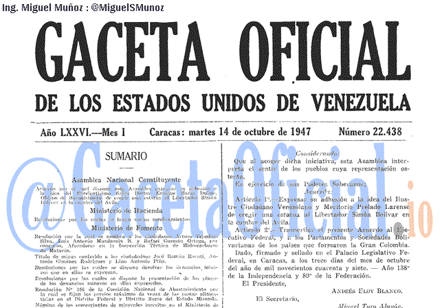 Gaceta Oficial 22438 del 14 Octubre 1947