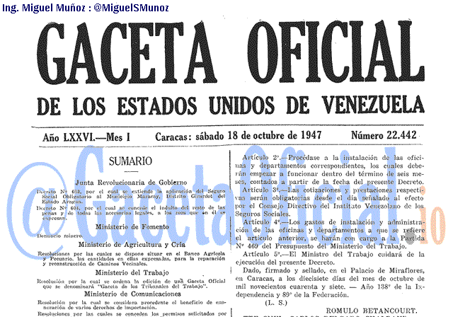 Gaceta Oficial 22442 del 18 Octubre 1947