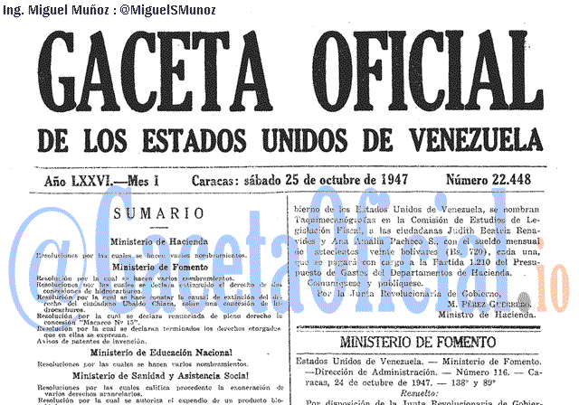 Gaceta Oficial 22448 del 25 Octubre 1947