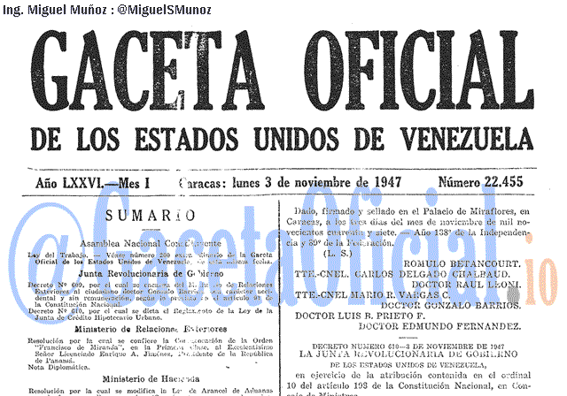 Gaceta Oficial 22455 del 3 Noviembre 1947