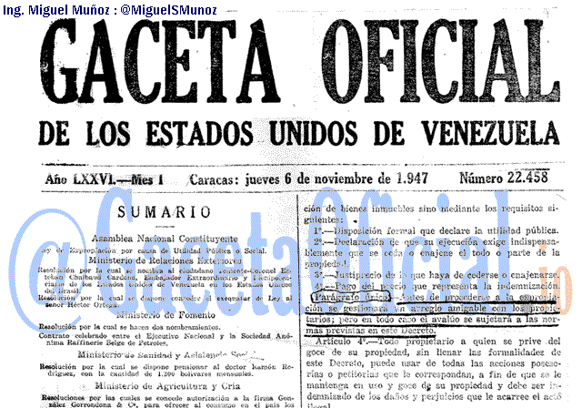 Gaceta Oficial 22458 del 6 Noviembre 1947
