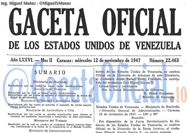 Gaceta Oficial 22463 del 12 Noviembre 1947