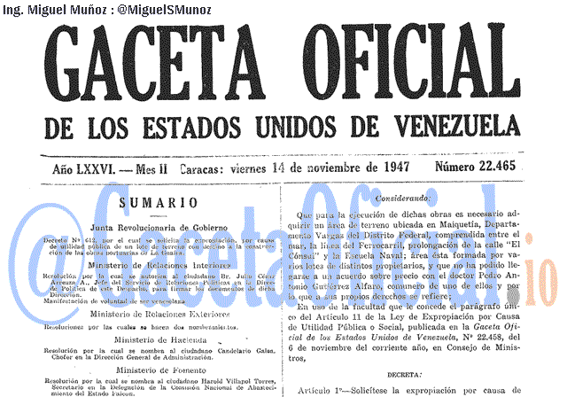 Gaceta Oficial 22465 del 14 Noviembre 1947