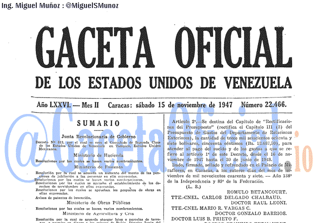 Gaceta Oficial 22466 del 15 Noviembre 1947