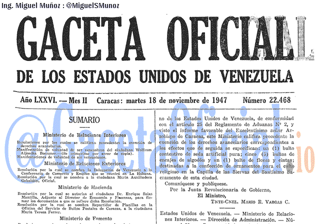 Gaceta Oficial 22468 del 18 Noviembre 1947