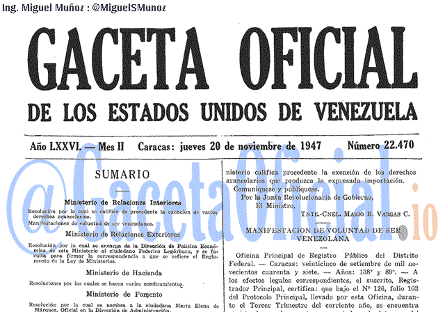 Gaceta Oficial 22470 del 20 Noviembre 1947