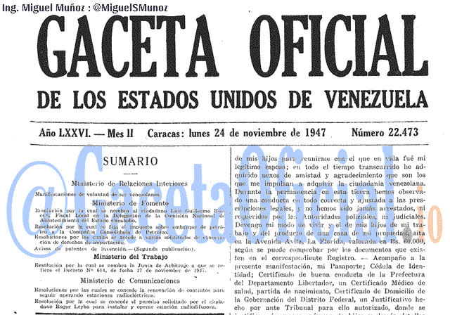 Gaceta Oficial 22473 del 24 Noviembre 1947