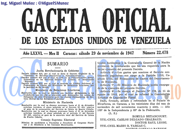 Gaceta Oficial 22478 del 29 Noviembre 1947